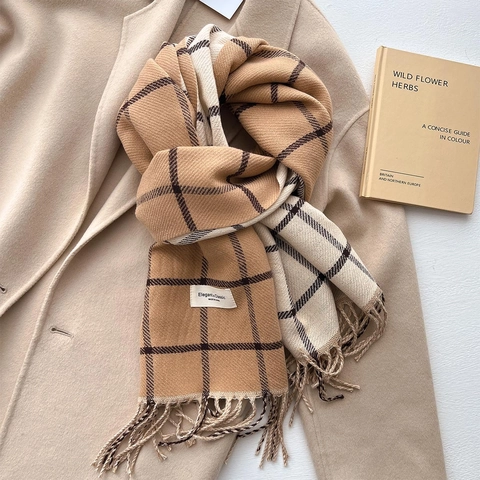 Sciarpa A Quadri In Finto Cashmere Con Nappe Scialle Invernale Lungo Spesso Caldo Per Donna Avvolgente Elegante
