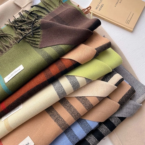 Sciarpa In Imitazione Cashmere Motivo A Quadri Calda Invernale Scialle Lungo Con Nappe Stile Elegante Per Donna