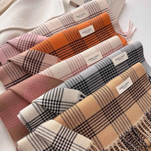 Bufanda De Cuadros Británica Cachemira Sintética Cálida Bufanda Larga De Invierno Diseño De Flecos Estilo Clásico Minimalista Unisex