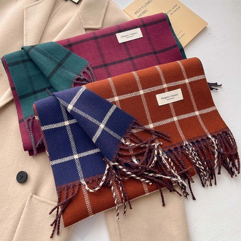 Sciarpa A Quadri Stile Britannico Per Donna Scialle Lungo Caldo Spesso In Imitazione Cashmere Avvolgente Vintage A Quadri