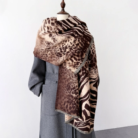 Sciarpa Invernale Scialle Stampa Leopardata Zebra Spessa Calda Doppia Faccia Imitazione Cashmere Nappe Avvolge Donne