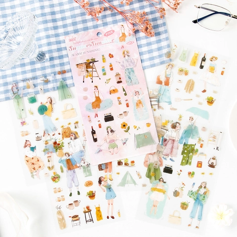 Pegatinas Decorativas De PET Impermeables Personajes De Cuatro Estaciones Para Diarios Y Manualidades De Bricolaje