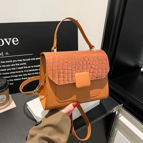 Women Crocodile Embossed Crossbody Bag PU Leather Top Handle Small Square Handbag Retro Elegant Shoulder Bag For Travel