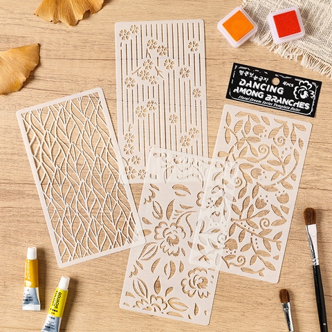 Hollow Painting Stencils Set PET Reusable Flower Leaf Templates For DIY Scrapbooking Art Drawing Journal Decoration