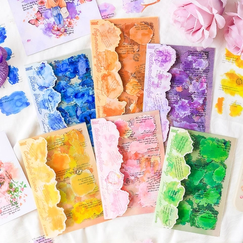 Artistic Watercolor Scrapbooking Stickers For DIY Journaling Decoration Rosy Clouds And Fairy Tale Theme Decals For Planners