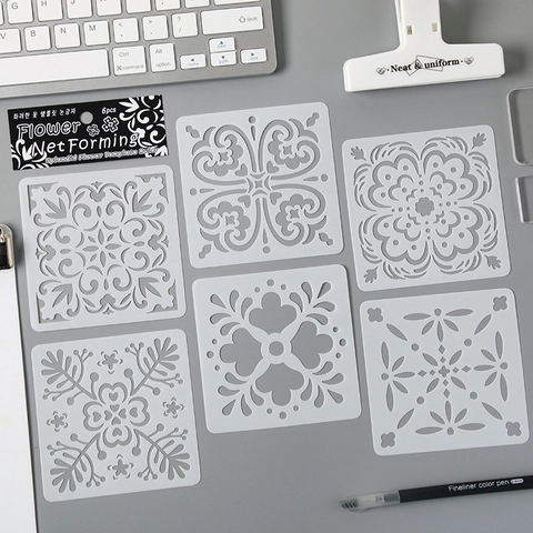 Hollow Painting Stencil Templates Waterproof PET Reusable Mandala Floral Symmetrical Patterns For DIY Journaling Drawing
