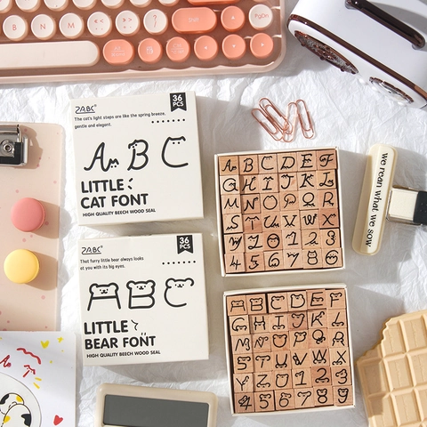 Timbri in Legno Alfabeto Numeri ZABC in Legno di Faggio Vintage Carino Font Animale per Scrapbooking Fai da Te Journaling