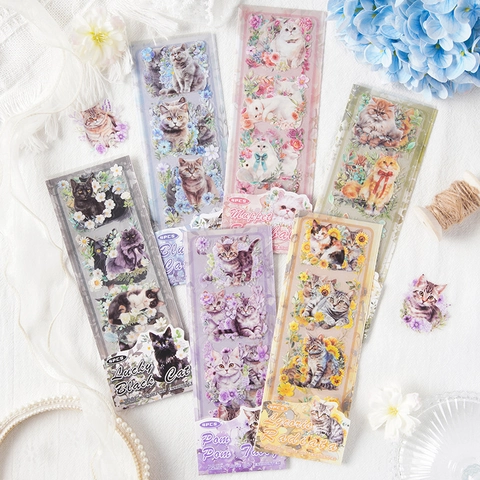 Serie Incontro con Gatti Adesivi Decorativi Fai-da-te Tema Gatto Retrò PET Impermeabile per Scrapbooking e Journaling