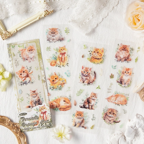 Adesivi Decorativi Impermeabile PET Illustrazione Gatto Carino Floreale Scrapbooking DIY Artigianato Cancelleria Artistica