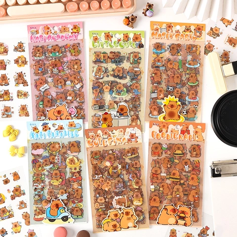Cute Capybara PET Stickers Cartoon Animal Waterproof DIY Decorative Stickers For Scrapbook Journal Laptop Stationery