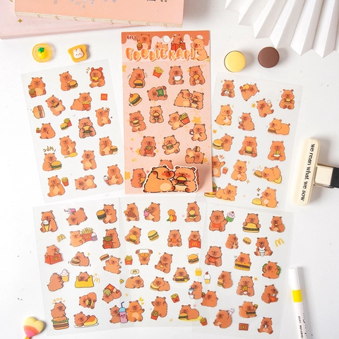 Cute Capybara PET Stickers Cartoon Animal Waterproof DIY Decorative Stickers For Scrapbook Journal Laptop Stationery