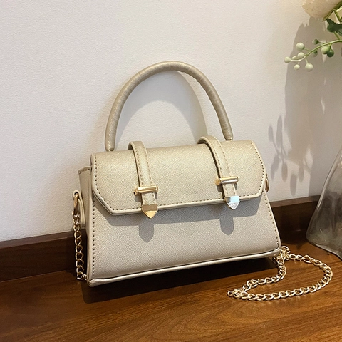 Chic Small Square Crossbody Bag Saffiano PU Leather With Metal Chain Strap Top Handle Elegant Vintage Handbag For Women
