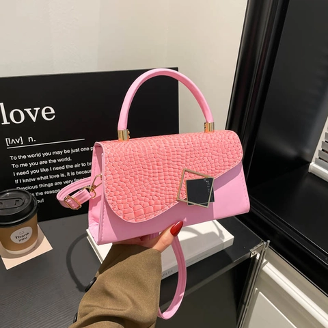 Retro Krokodillenpatroon PU Leer Handtas Voor Vrouwen Mode Geometrische Gesp Kleine Vierkante Crossbodytas