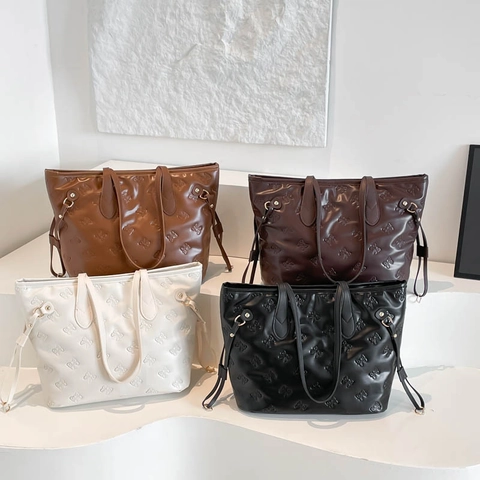 Borsa Tote Vintage in Pelle PU Con Farfalla a Rilievo per Donna Borsa a Tracolla di Grande Capacità Casual Minimalista