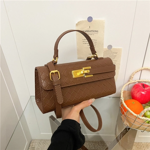 Woven PU Leder Umhängetasche Für Damen Mit Tragegriff Und Goldener Schnalle Elegante Schicke Handtasche Alltag