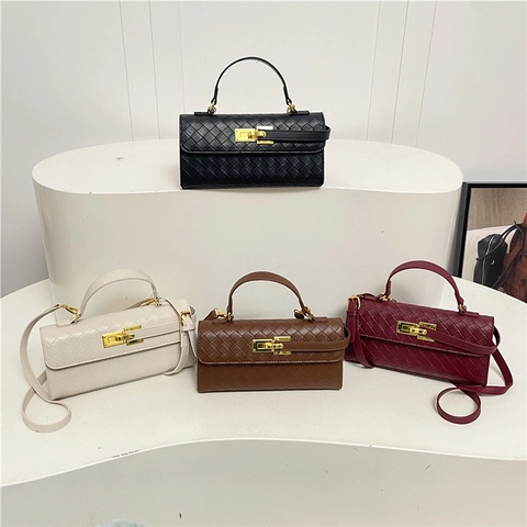 Woven PU Leder Umhängetasche Für Damen Mit Tragegriff Und Goldener Schnalle Elegante Schicke Handtasche Alltag