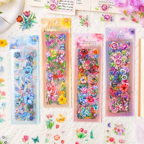 Autocollants Floraux PET Imperméables Transparents DIY Journal Carnet Scrapbook Décoratif Papillon Autocollants Ensemble