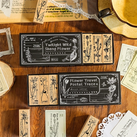 ZABC Vintage Holz Gummistempel Set Pflanzen Blumen Schmetterling Muster Für DIY Journaling Scrapbooking Dekor Holz Kunststempel