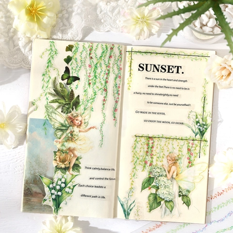 Waterproof PET Decorative Tape Set Floral Vine Pattern Die Cut Scrapbooking Journaling Aesthetic Flower Rhythm Dance Stationery Decoration