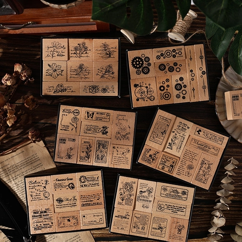 Vintage Beukenhouten Stempels Decoratieve Zegels Voor DIY Scrapbooking Journaling Florale Mechanische Ontwerpen Kunst Ambacht