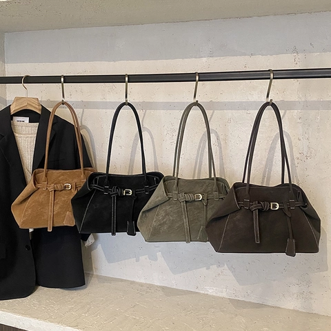 Vintage Damen Tote Bag Große Kapazität Mattes PU Leder Umhängetasche Schnallen Dekor Kontrastnähte Stilvolle Handtasche