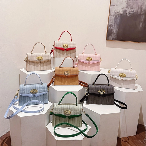 Vintage Woven Texture Box Bag Designer Color Block Handbag Women Fashion Small Square Crossbody Bag With Metallic Buckle
