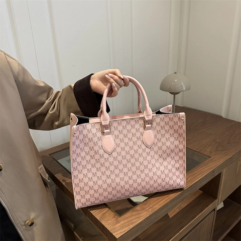 Damen Große Kapazität Tote Bag PU Leder Buchstaben Druck Mode Pendeln Einkaufen Handtasche Lässig Monogramm Griff