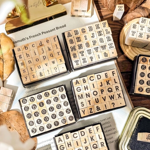 Sellos De Letras Alfabeto De Madera Vintage Madera De Pino Y Caucho Bricolage Scrapbooking Artesanía Decorativa Puntuación