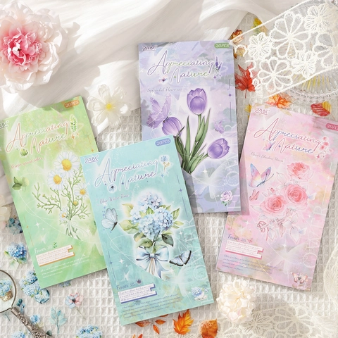 Decorative Stickers Matte PET Waterproof Floral Nature Vintage Journaling Scrapbooking Accessories Butterflies
