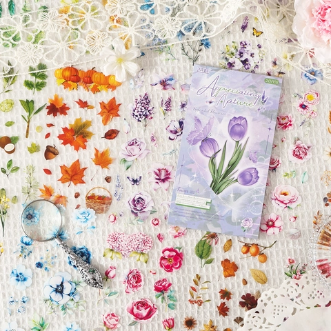 Decorative Stickers Matte PET Waterproof Floral Nature Vintage Journaling Scrapbooking Accessories Butterflies