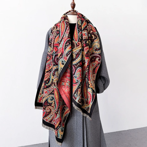 Paisley Scarf Shawl Imitation Cashmere Thick Warm Winter Wrap With Tassels Ethnic Style For Women