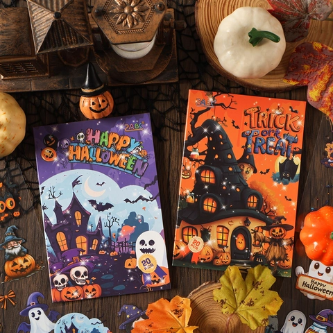 Libro de Pegatinas PET Serie Castillo de Halloween Impermeable Dibujos Animados Fantasma Calabaza Scrapbooking Decorativo