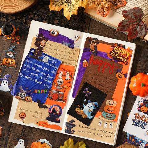 Libro de Pegatinas PET Serie Castillo de Halloween Impermeable Dibujos Animados Fantasma Calabaza Scrapbooking Decorativo