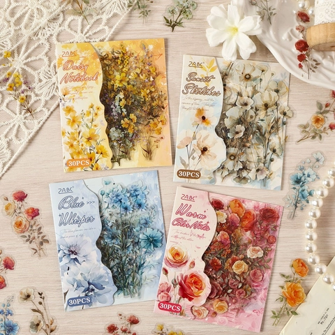 Vintage PET Floral Stickers For Scrapbooking Journaling Decoration Botanical Theme Waterproof Printed DIY Art Craft Decals