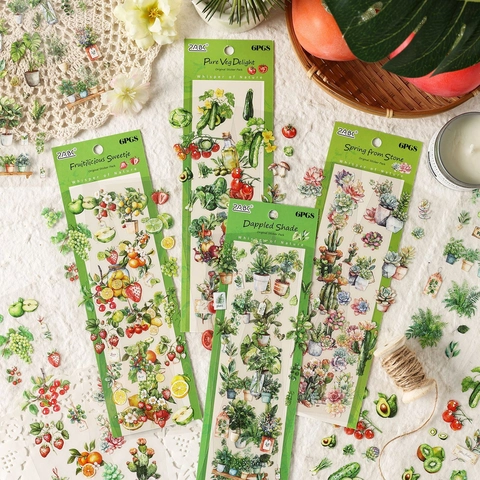 Adesivi per Scrapbook in PET Impermeabili Botanici Naturali Motivi Frutta Piante Grasse Verdura per Journaling Fai da Te