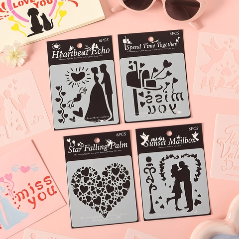 Stencil Per Pittura A Tema Romantico San Valentino Modelli Cavi In Plastica PET Per Disegno Fai Da Te Scrapbooking