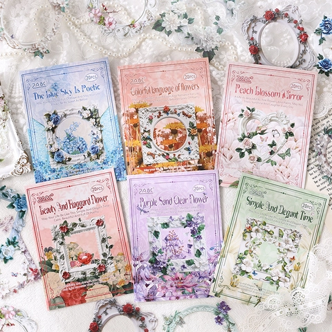 Vintage Floral Frame PET Stickers Waterproof Transparent Antique Border For Scrapbooking Journaling DIY Crafts Aesthetic
