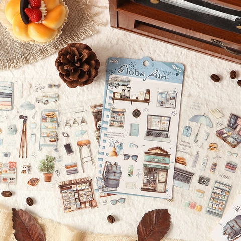 Vintage Travel Stickers Waterproof PET Hand-painted Scrapbooking DIY Journal Material Aesthetic Stationary Decals