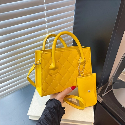 Sac À Bandoulière Matelassé Femme Cuir PU Motif Losanges Poignée Petit Sac Carré Et Mini Pochette Amovible