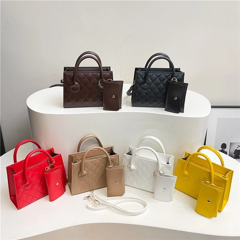 Sac À Bandoulière Matelassé Femme Cuir PU Motif Losanges Poignée Petit Sac Carré Et Mini Pochette Amovible