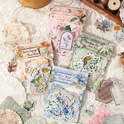 Vintage Floral Journaling Material Supplies Coated Paper Butterfly Scrapbooking DIY Retro Decorative Stickers