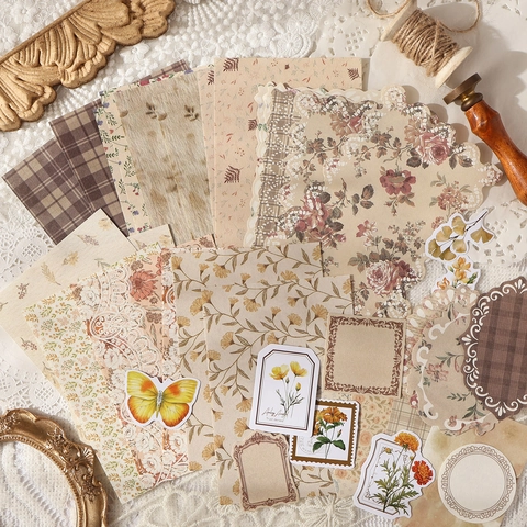 Vintage Floral Journaling Material Supplies Coated Paper Butterfly Scrapbooking DIY Retro Decorative Stickers