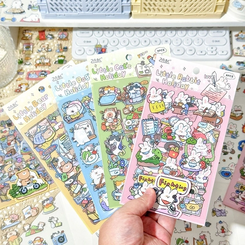 Cartoon Animal PET Waterproof Stickers Cute Cat Dog Rabbit Bear Decorative Decals For Scrapbooking DIY Journal Stationery