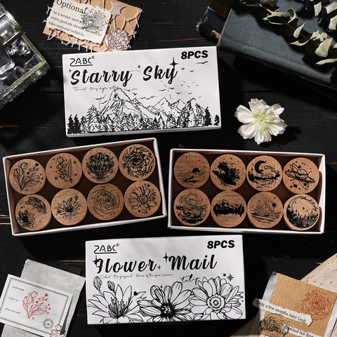 Vintage Round Wooden Stamps Beech Wood Rubber Botanical Floral Starry Sky Patterns For Scrapbooking DIY Decoration