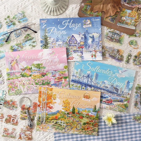 Seasonal Landscape DIY Scrapbooking Stickers Waterproof PET Material Watercolor Illustration Four Seasons Journal Decor Stickers