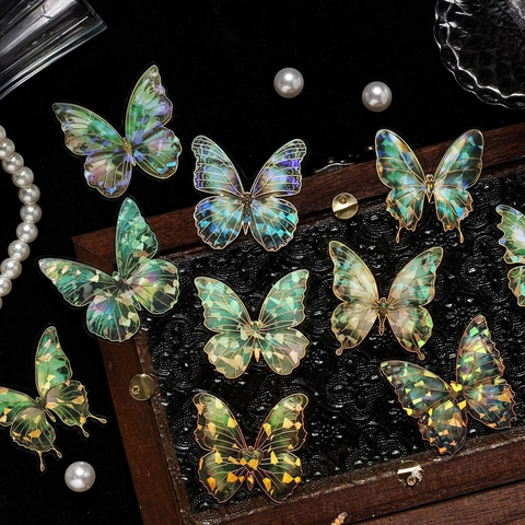 Pegatinas Decorativas De Mariposa PET 3D Estampado Dorado Láser Holográfico Para Scrapbooking Diarios DIY Artes Estética Vintage