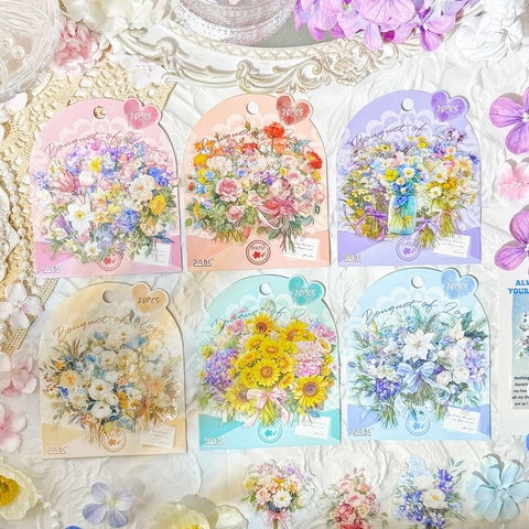 Bouquet Of Love Serie Pegatinas de PET Florales Flores de Acuarela Scrapbooking Calcomanías Decorativas Para DIY Artesanía Diario
