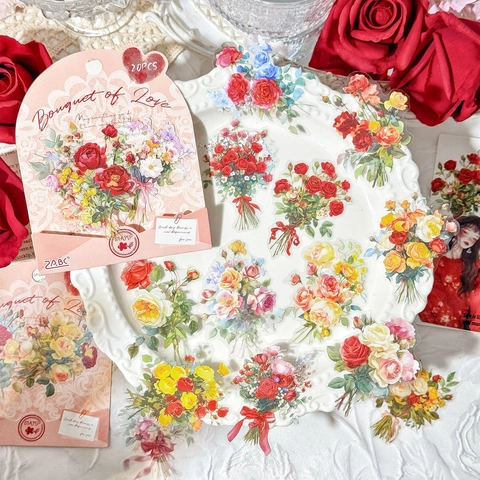 Vintage Floral Bouquet Stickers Waterproof PET For Scrapbooking Journaling DIY Crafts Gift Decoration Hand Drawn Style