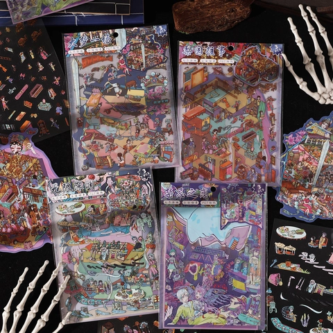 Grotesque Gotisch Surreal 3D Szene DIY Aufkleber PET Wasserdicht Scrapbooking Journal Material Vintage Chinesische Oper Thema