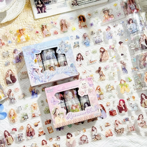 Vintage Girl PET Washi Tape Set Retro Illustration Theme Journaling Stickers For DIY Hand Account Scrapbook Decoration